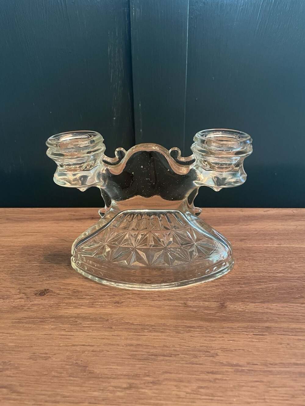 Vintage L.E. Smith Pressed Glass Double Candle Holder Clear 6 in